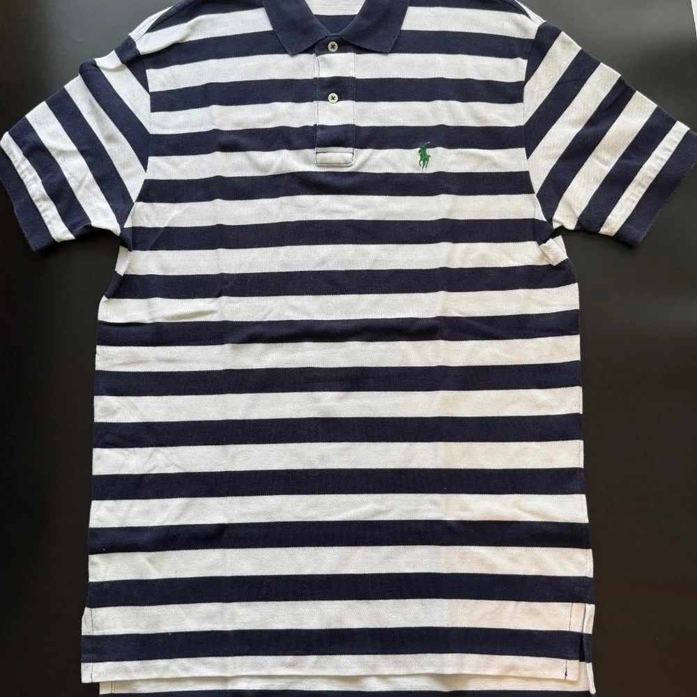 POLO Ralph Lauren Polo Shirt Mens Medium Striped Short Sleeve‎ Cotton